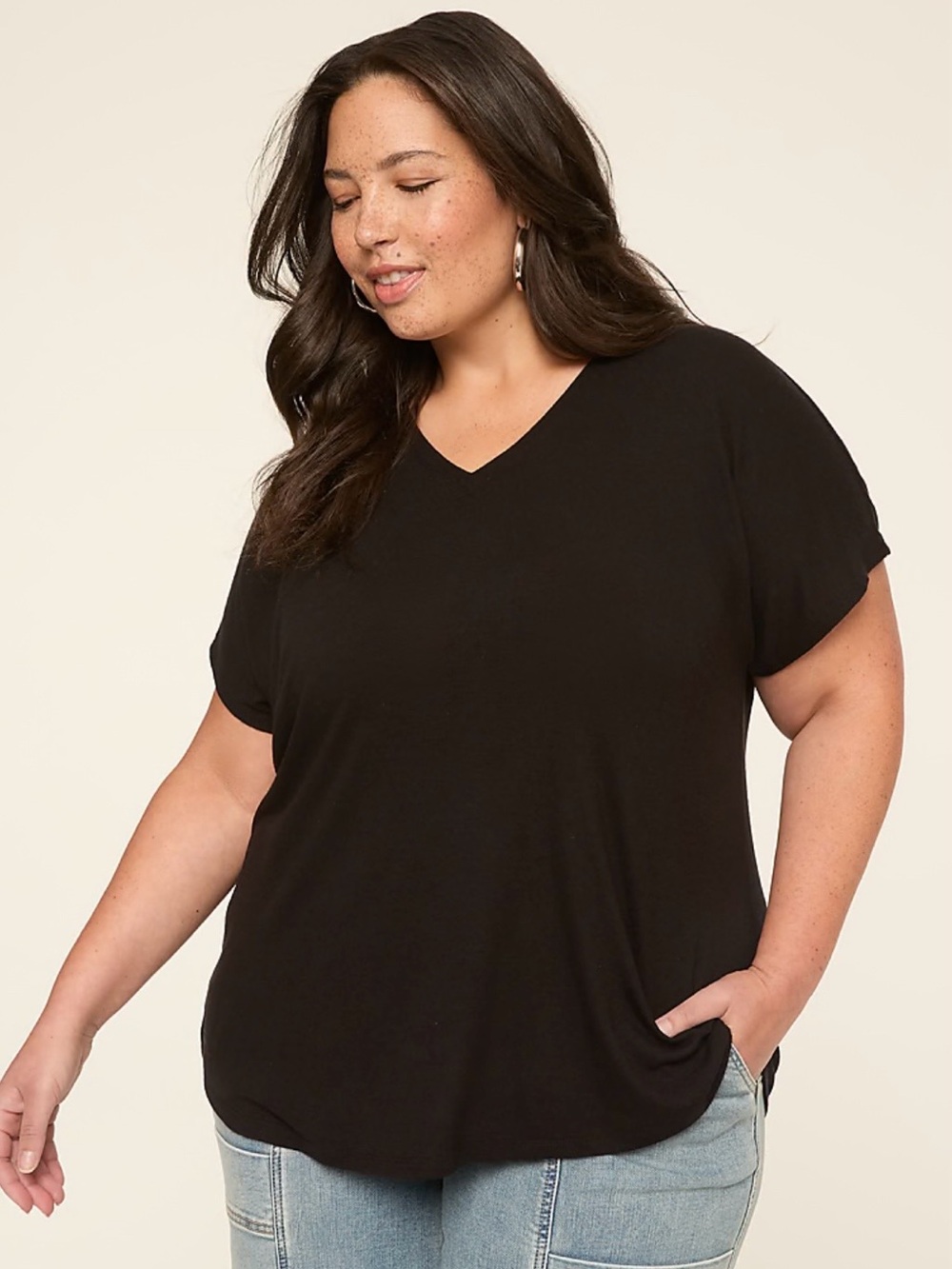 Lane Bryant EveryWear Brushed V-Neck Dolman Tee Black Size 18/20